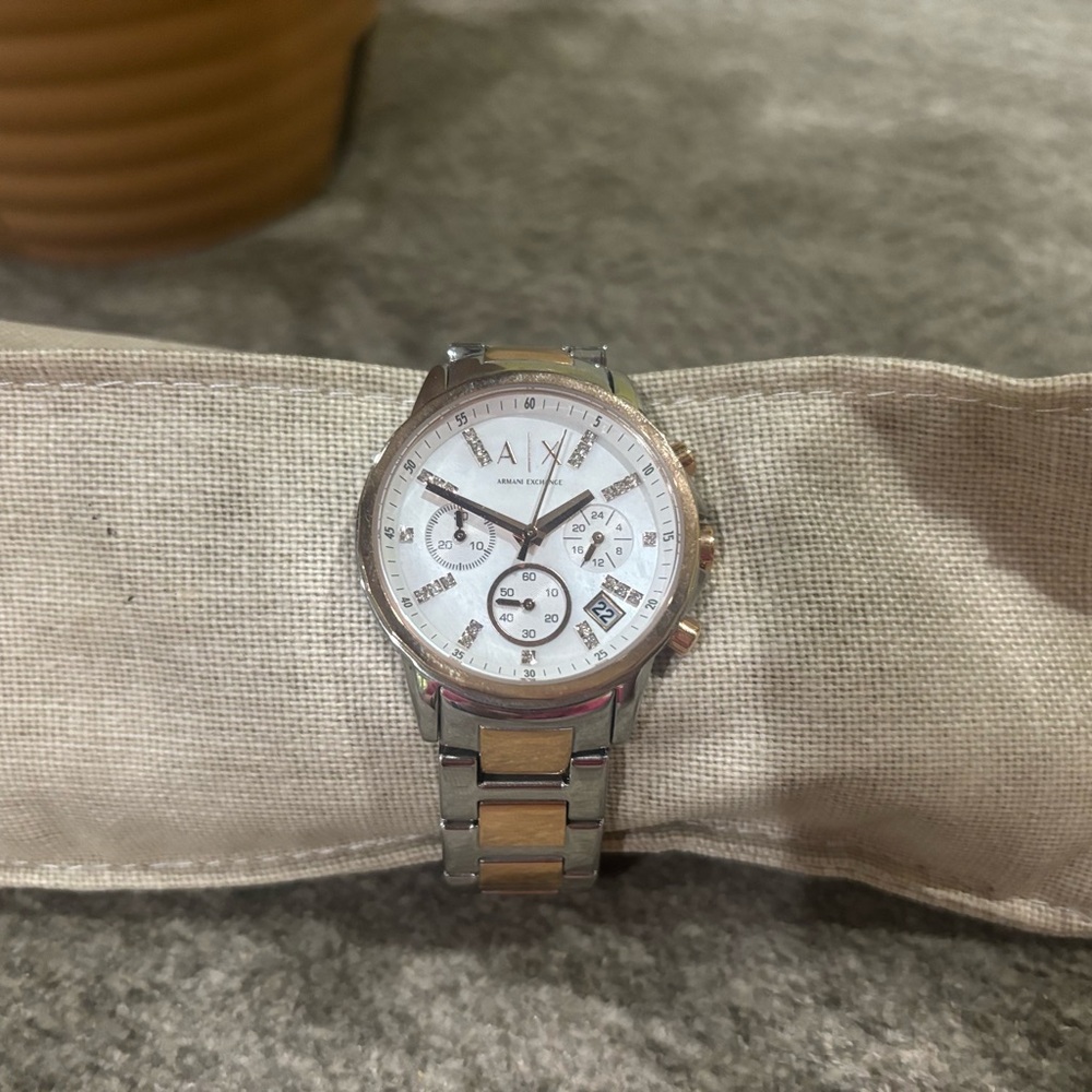 Armani Exchange Watch with Mother of Pearl and Crystal Accents